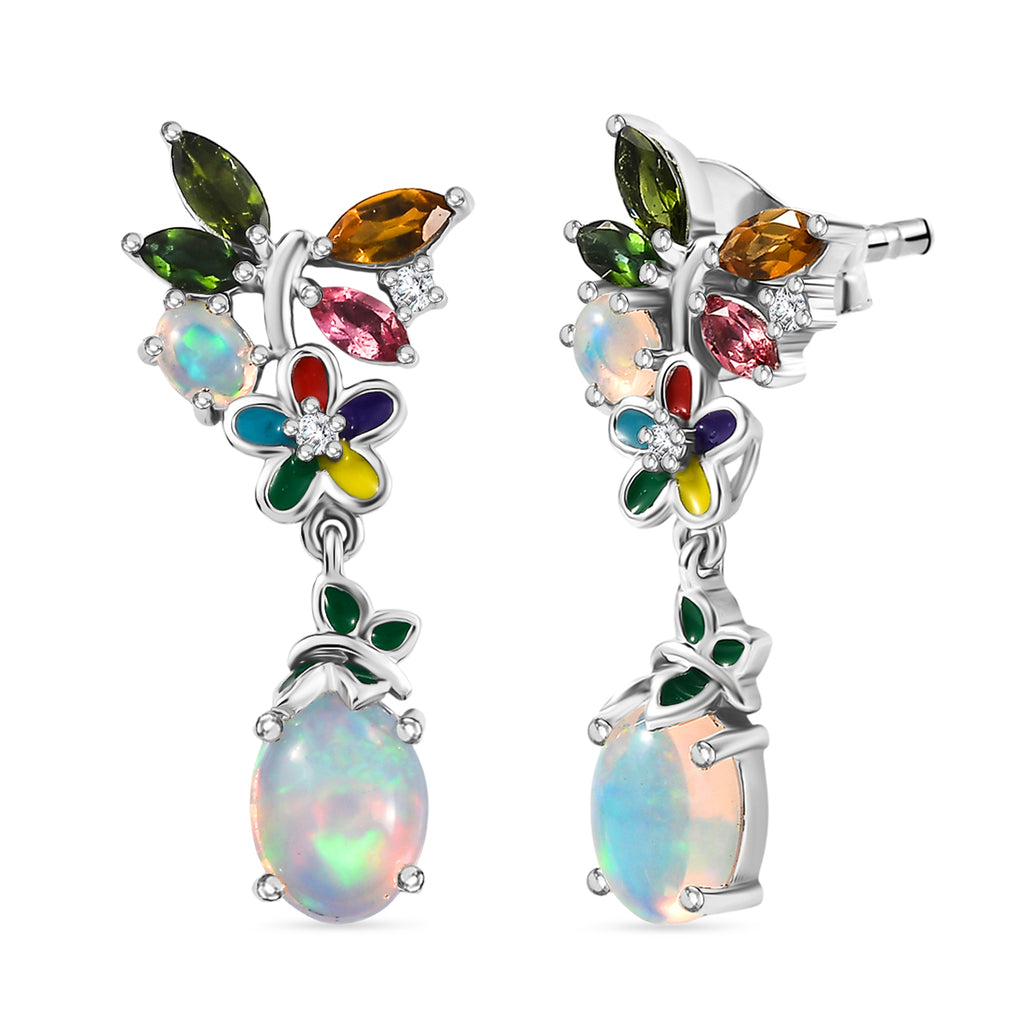 D joy AA Natürlicher, äthiopischer Welo Opal, Mehrfarbige-Turmalin Ohrringe, 925 Silber rhodiniert ca. 2,73 ct.