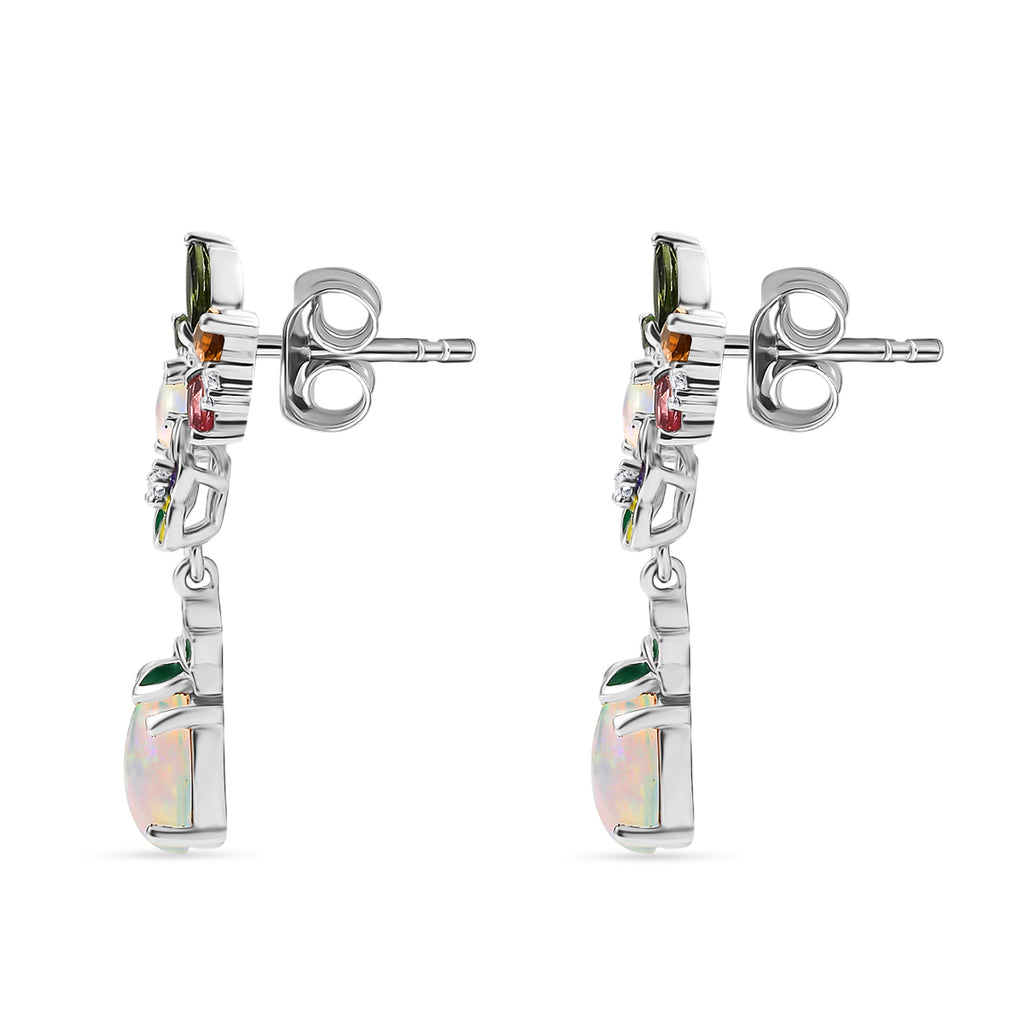 D joy AA Natürlicher, äthiopischer Welo Opal, Mehrfarbige-Turmalin Ohrringe, 925 Silber rhodiniert ca. 2,73 ct.