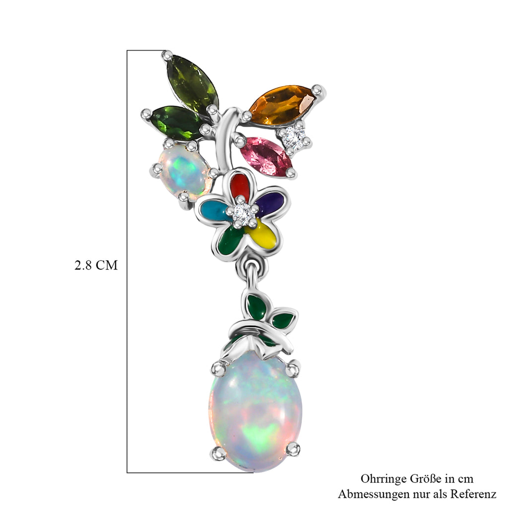 D joy AA Natürlicher, äthiopischer Welo Opal, Mehrfarbige-Turmalin Ohrringe, 925 Silber rhodiniert ca. 2,73 ct.