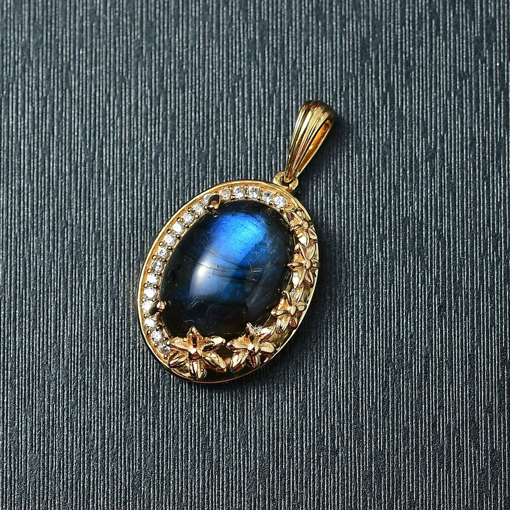 AAA Labradorit, Weißer Zirkon Anhänger Messing ca. 7.32 ct