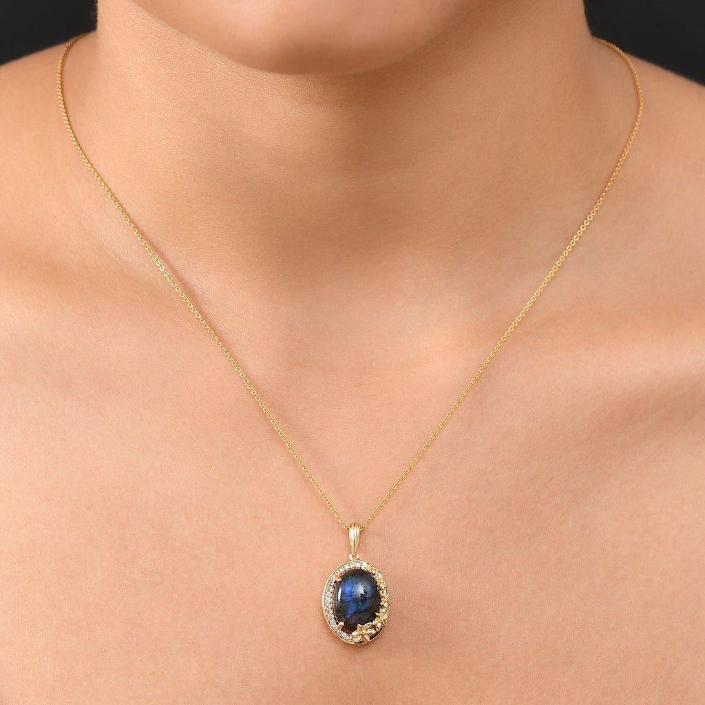 AAA Labradorit, Weißer Zirkon Anhänger Messing ca. 7.32 ct