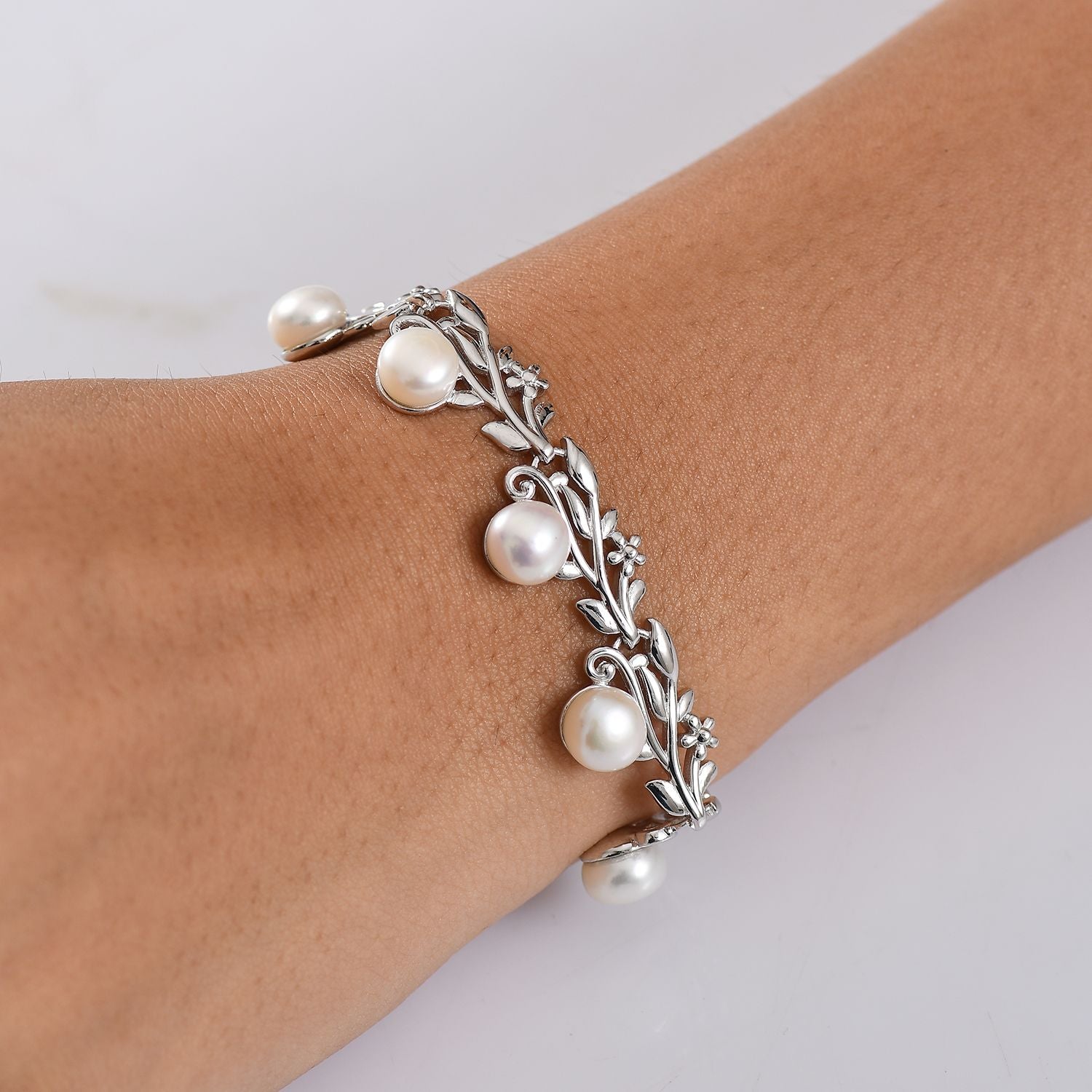 Süßwasser Perle (7.5-8 mm) Armband ca. 19 cm, nickelfreies Messing