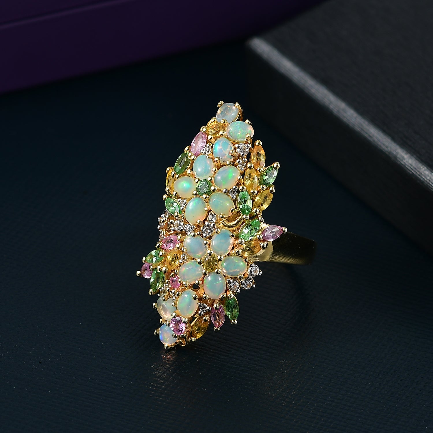 Gelber Saphir, Natürlicher, äthiopischer Welo Opal Ring 925 Silber 750 Gelbgold Vermeil (Größe 21.00) ca. 4.36 ct