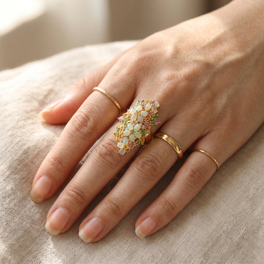 Gelber Saphir, Natürlicher, äthiopischer Welo Opal Ring 925 Silber 750 Gelbgold Vermeil (Größe 18.00) ca. 4.36 ct