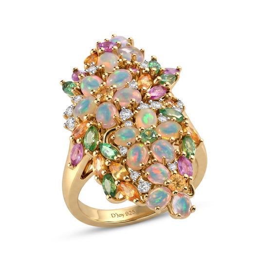 Gelber Saphir, Natürlicher, äthiopischer Welo Opal Ring 925 Silber 750 Gelbgold Vermeil (Größe 18.00) ca. 4.36 ct