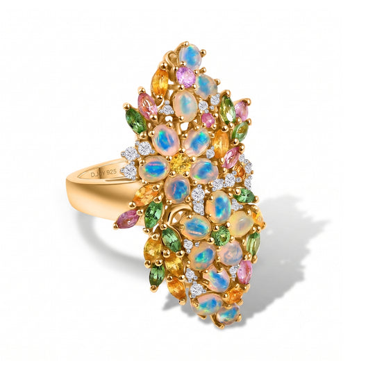 Gelber Saphir, Natürlicher, äthiopischer Welo Opal Ring 925 Silber 750 Gelbgold Vermeil (Größe 18.00) ca. 4.36 ct