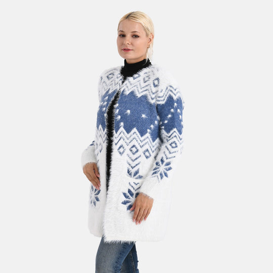Cardigan mit abstraktem Blumenmuster und Taschen, One Size, Länge 78 cm, Blau