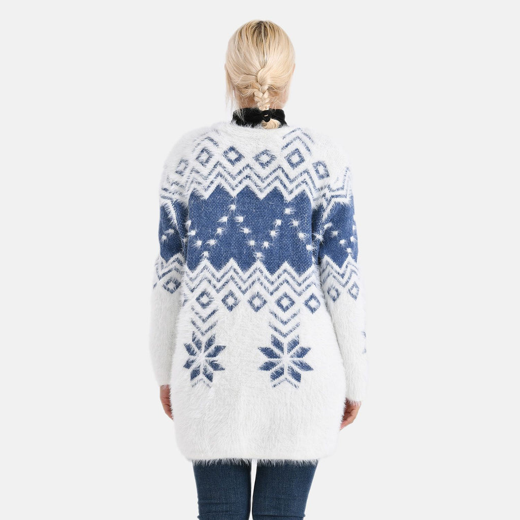 Cardigan mit abstraktem Blumenmuster und Taschen, One Size, Länge 78 cm, Blau