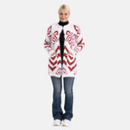 Cardigan mit abstraktem Blumenmuster und Taschen, One Size, Länge 78 cm, Rot