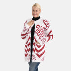 Cardigan mit abstraktem Blumenmuster und Taschen, One Size, Länge 78 cm, Rot