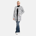Cardigan mit abstraktem Blumenmuster und Taschen, One Size, Länge 78 cm, Grau