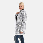 Cardigan mit abstraktem Blumenmuster und Taschen, One Size, Länge 78 cm, Grau