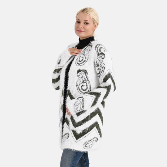 Gemusterter Cardigan mit Taschen, Einheitsgröße, Paisley-Muster, Tiefgrün