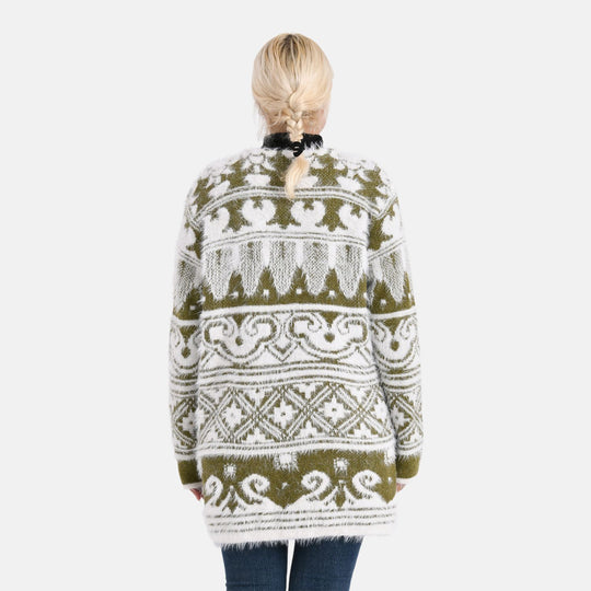 Gemusterter Cardigan mit Taschen, Einheitsgröße, Norweger-Muster, Oliv