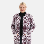 Gemusterter Cardigan mit Taschen, Einheitsgröße, Retro-Muster, Weinrot