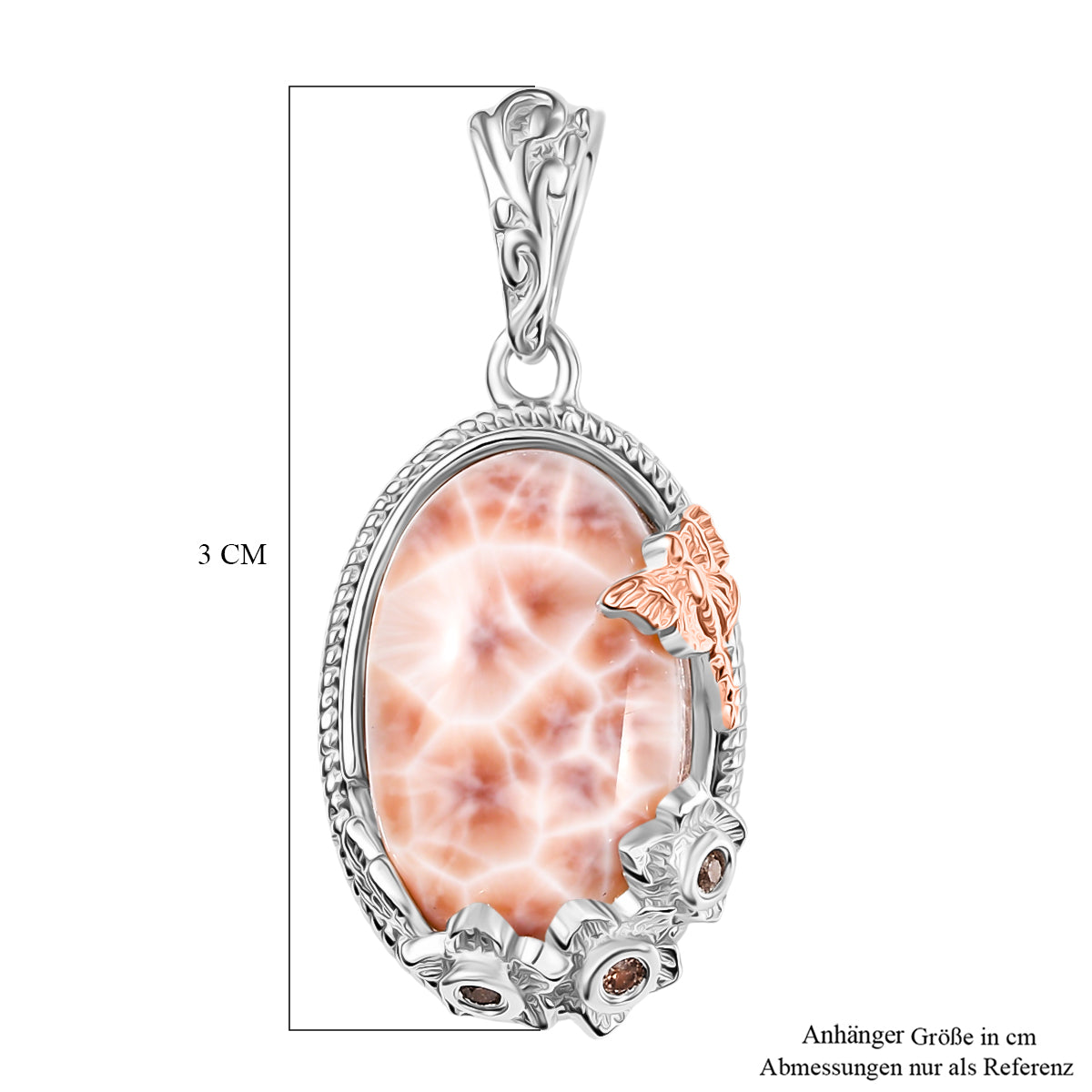 AA Natrolith, Natürlicher Champagner Zirkon Anhänger 925 Silber ca. 6.72 ct