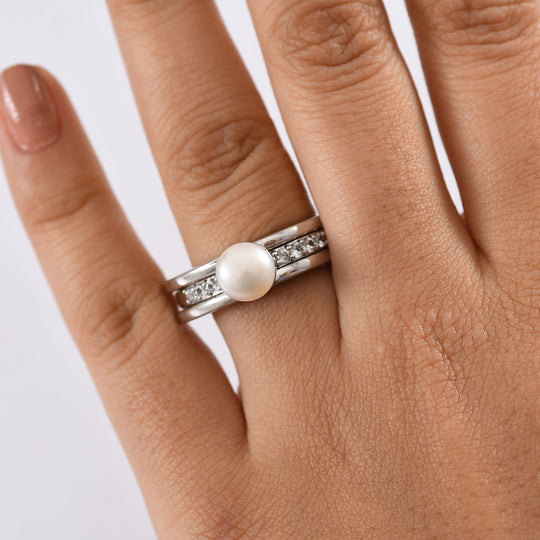 EVER TRUE Süßwasser Perle (8-8.5 mm), Weißer Zirkon Ring Nickelfreies Messing