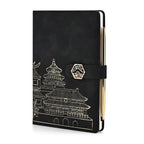 LIVMORE - 2er Set A5 Notizbuch mit Stift Umschlag mit Magnetverschluss Motiv Himmelstempel Nationaler Landschaftsstil Schwarz