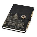LIVMORE - 2er Set A5 Notizbuch mit Stift Umschlag mit Magnetverschluss Motiv Himmelstempel Nationaler Landschaftsstil Schwarz