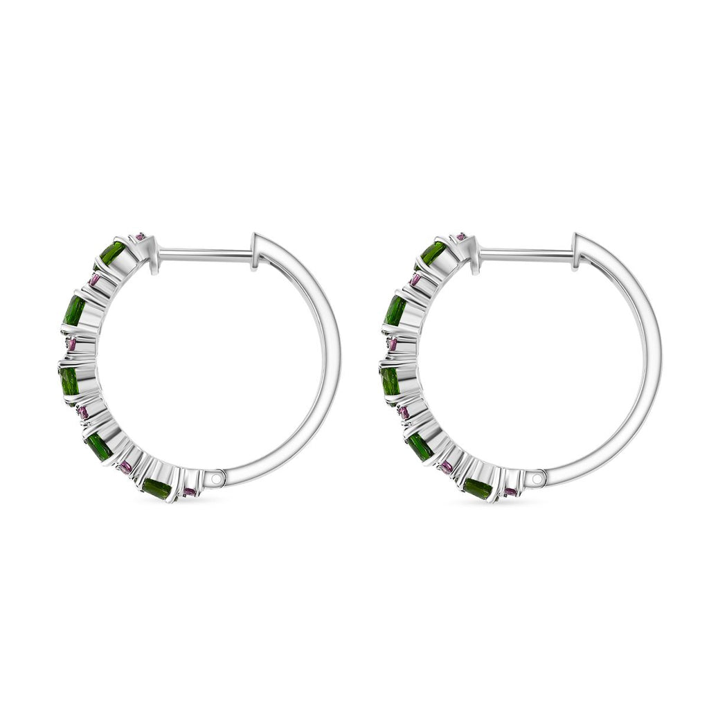 D'joy Natürlicher Chromdiopsid, Natürlicher Rhodolith Granat Ohrringe 925 Silber rhodiniert ca. 2.26 ct
