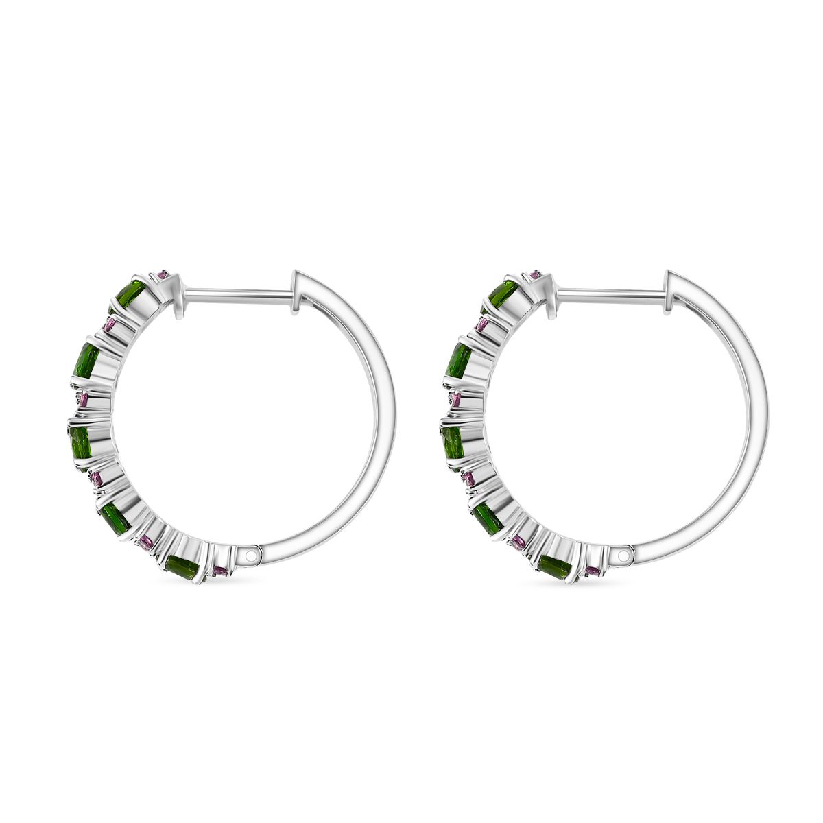 D'joy Natürlicher Chromdiopsid, Natürlicher Rhodolith Granat Ohrringe 925 Silber rhodiniert ca. 2.26 ct