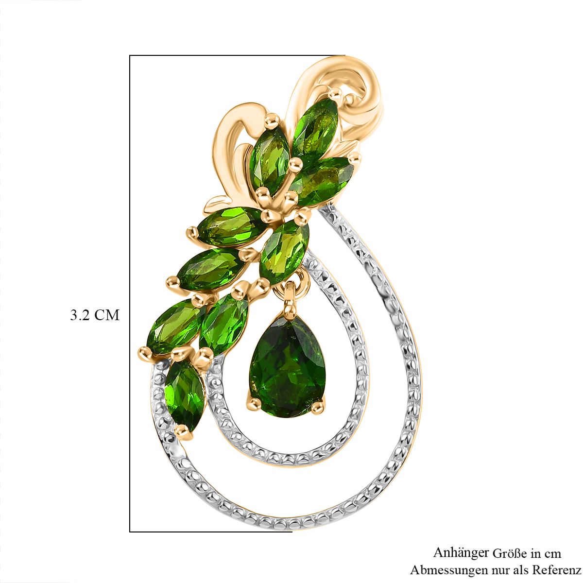 D'Joy Natürlicher Chromdiopsid Anhänger 925 Silber vergoldet ca. 2.35 ct