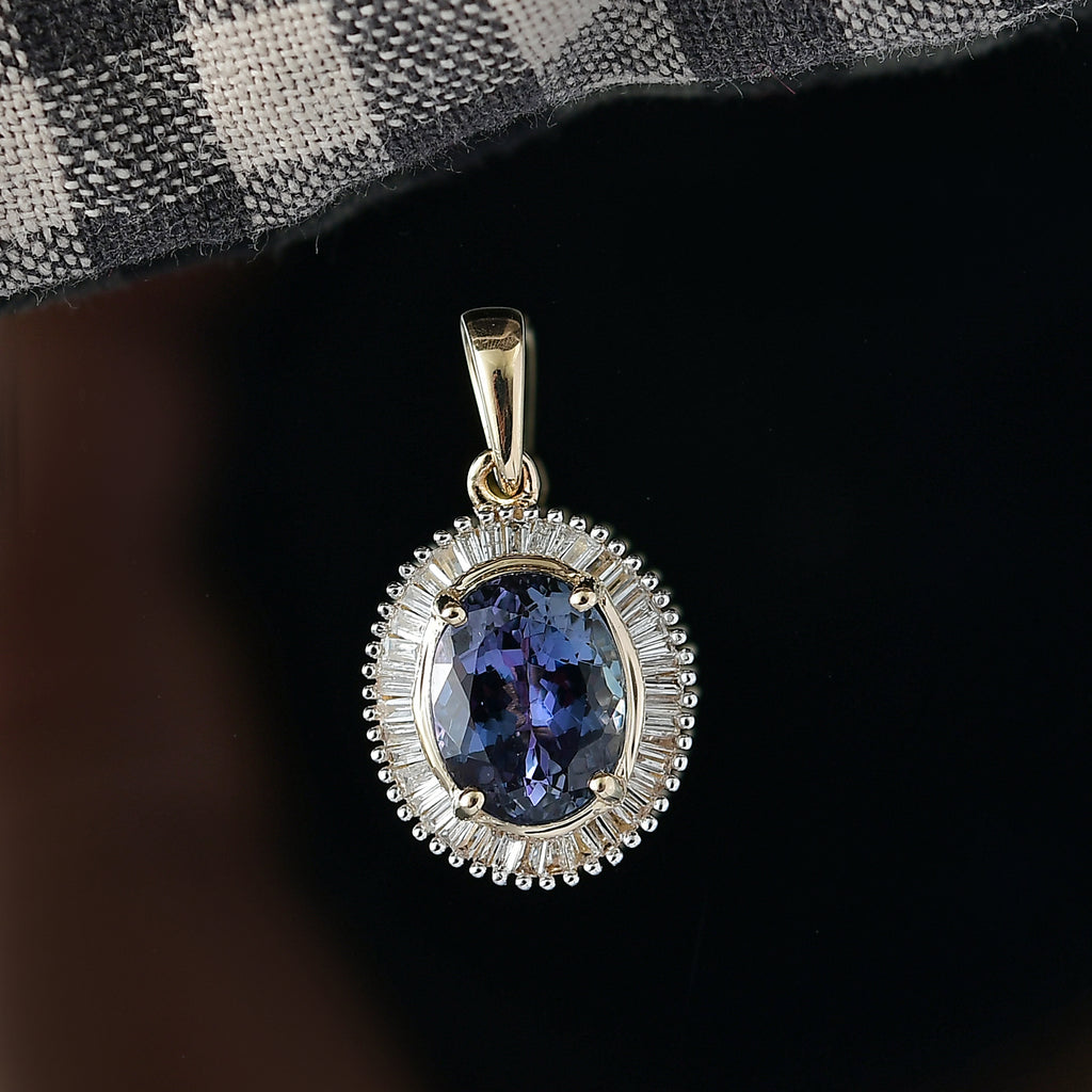 AAA Pfau Tansanit, Weißer Diamant Anhänger 585 Gold (6-7  Werktage Lieferzeit) ca. 3.48 ct