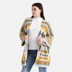 Cardigan mit grafischem Rautenmuster und Taschen, One Size, 73x80 cm, Sonnengelb