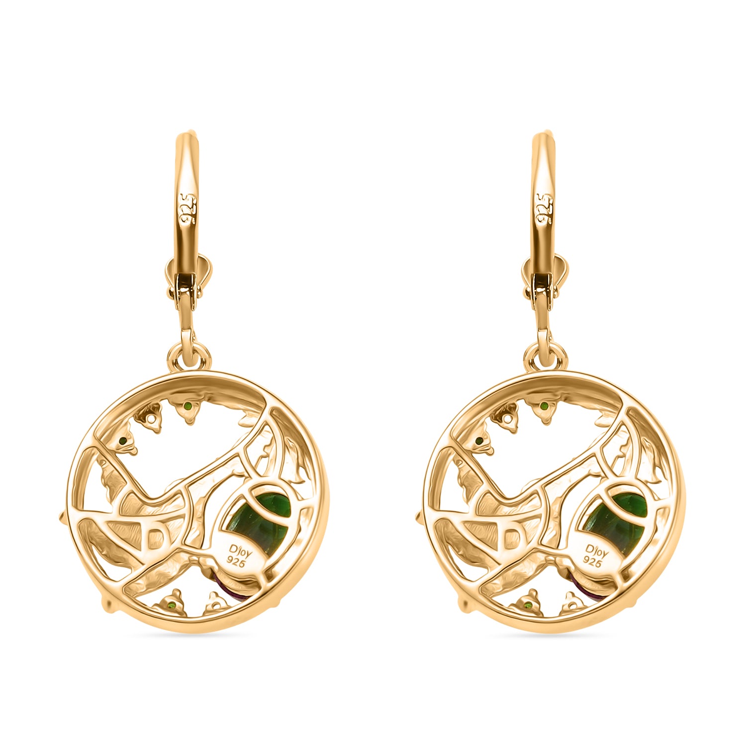Nature's Kiss - D joy Wassermelonen Quarz Triplette, Natürlicher Chromdiopsid Ohrringe 925 Silber platiniert und vergoldet ca. 2,78 ct.