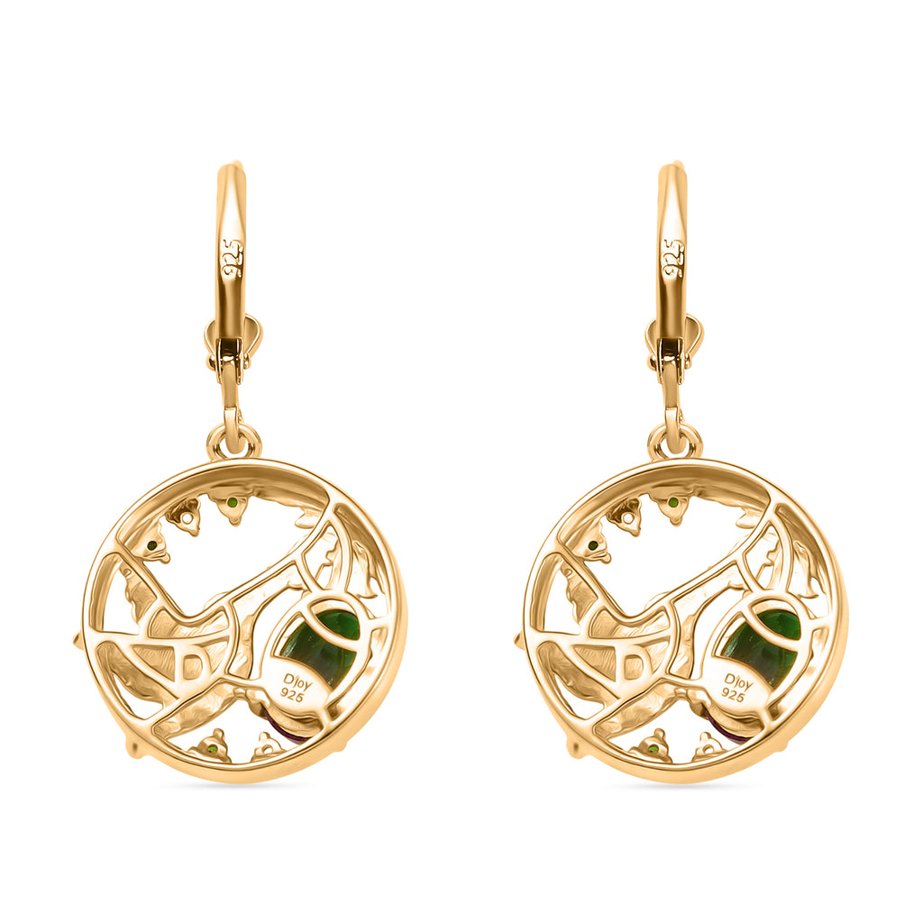 Nature's Kiss - D joy Wassermelonen Quarz Triplette, Natürlicher Chromdiopsid Ohrringe 925 Silber platiniert und vergoldet ca. 2,78 ct.