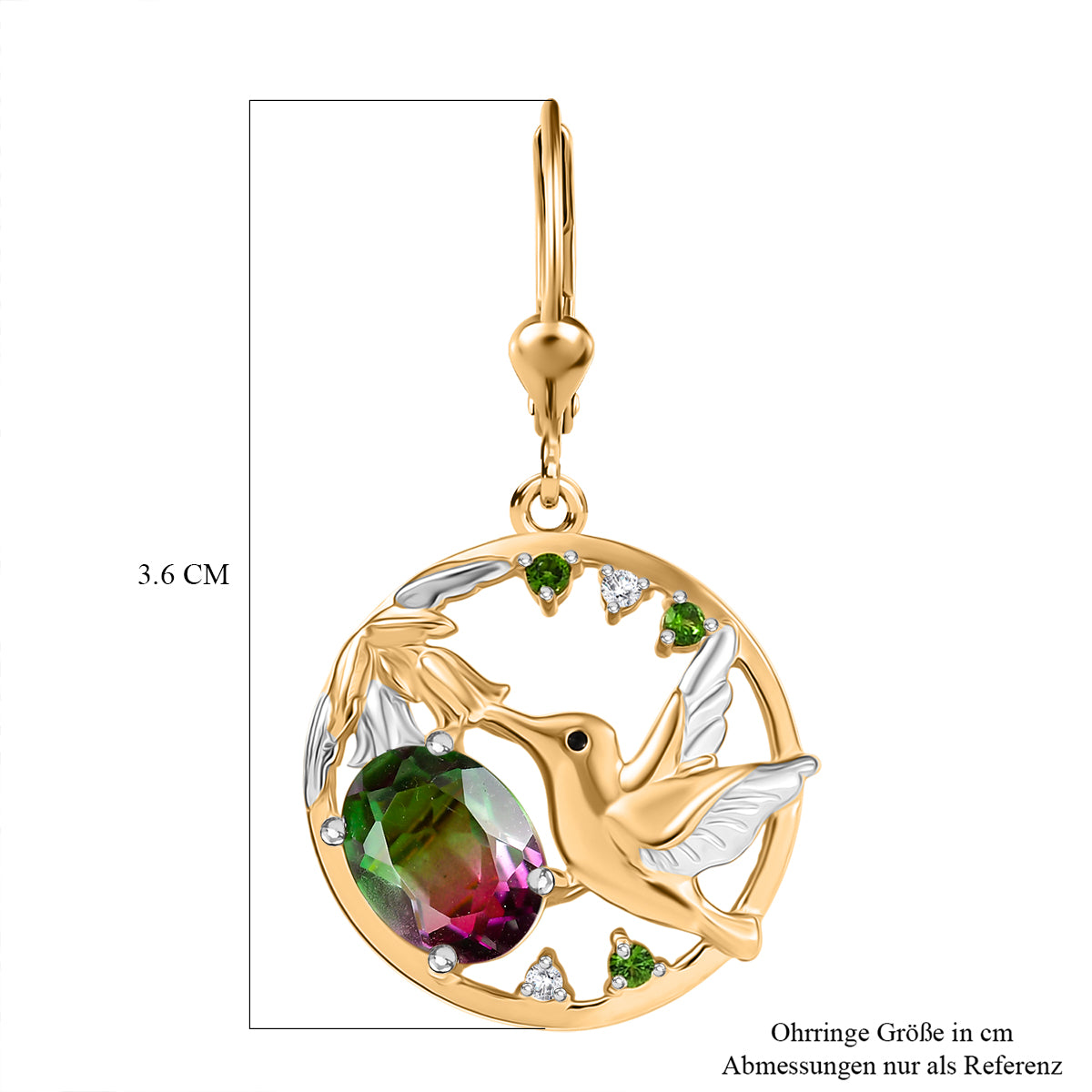 Nature's Kiss - D joy Wassermelonen Quarz Triplette, Natürlicher Chromdiopsid Ohrringe 925 Silber platiniert und vergoldet ca. 2,78 ct.