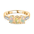 D joy AA Natürlicher, äthiopischer Welo Opal, Weißer Zirkon Ring 925 Silber 750 Gelb Vergoldet (Größe 18.00) ca. 1.03 ct