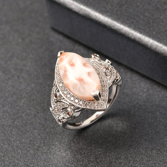 D'Joy AA Natrolith, Weißer Zirkon Ring 925 Silber rhodiniert (Größe 17.00) ca. 6,38 ct