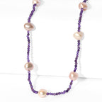 AA Mehrfarbige Süßwasser Perle, Afrikanischer Amethyst Halskette ca. 60 cm 925 Silber Rhodiniert 65.00 ct