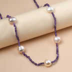 AA Mehrfarbige Süßwasser Perle, Afrikanischer Amethyst Halskette ca. 60 cm 925 Silber Rhodiniert 65.00 ct