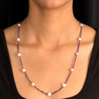 AA Mehrfarbige Süßwasser Perle, Afrikanischer Amethyst Halskette ca. 60 cm 925 Silber Rhodiniert 65.00 ct