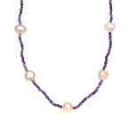 AA Mehrfarbige Süßwasser Perle, Afrikanischer Amethyst Halskette ca. 60 cm 925 Silber Rhodiniert 65.00 ct