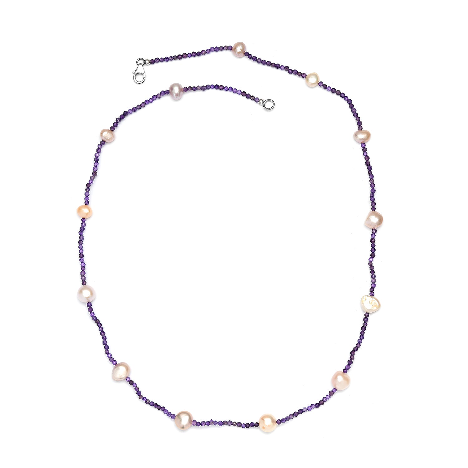AA Mehrfarbige Süßwasser Perle, Afrikanischer Amethyst Halskette ca. 60 cm 925 Silber Rhodiniert 65.00 ct