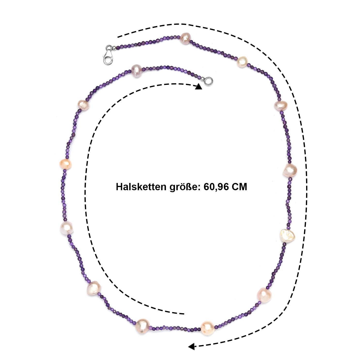 AA Mehrfarbige Süßwasser Perle, Afrikanischer Amethyst Halskette ca. 60 cm 925 Silber Rhodiniert 65.00 ct