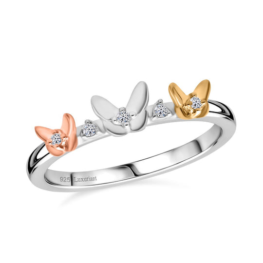 LUXURIANT SI-GH Labor Diamantakzent Ring, 925 Silber rhodiniert, 750 Gelbgold Vermeil und 750 Roségold Vermeil