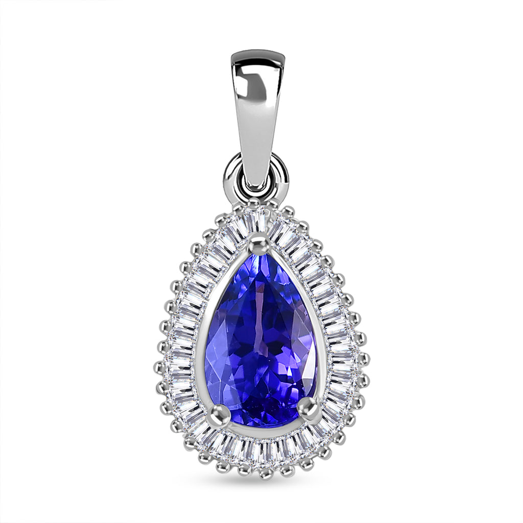 Rhapsody AAAA Tansanit, Weißer Diamant Anhänger 950 Platin ca. 1.17 ct
