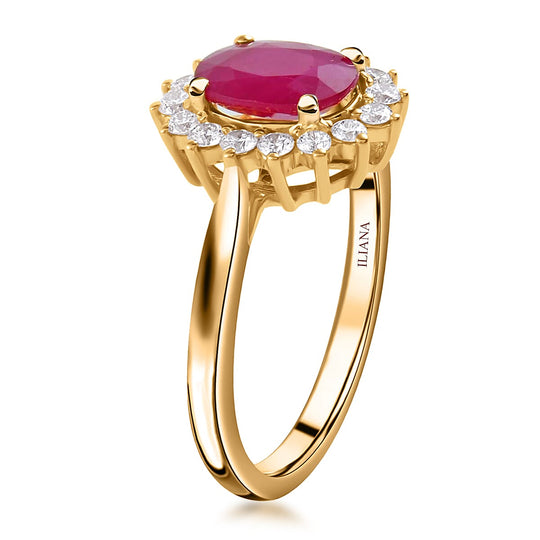 LUXORO AAA Natürlicher Mosambik-Rubin, Weißer Diamant Ring 585 Gold (Größe 19.00) ca. 1,79 ct