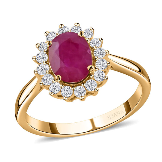 LUXORO AAA Natürlicher Mosambik-Rubin, Weißer Diamant Ring 585 Gold (Größe 19.00) ca. 1,79 ct