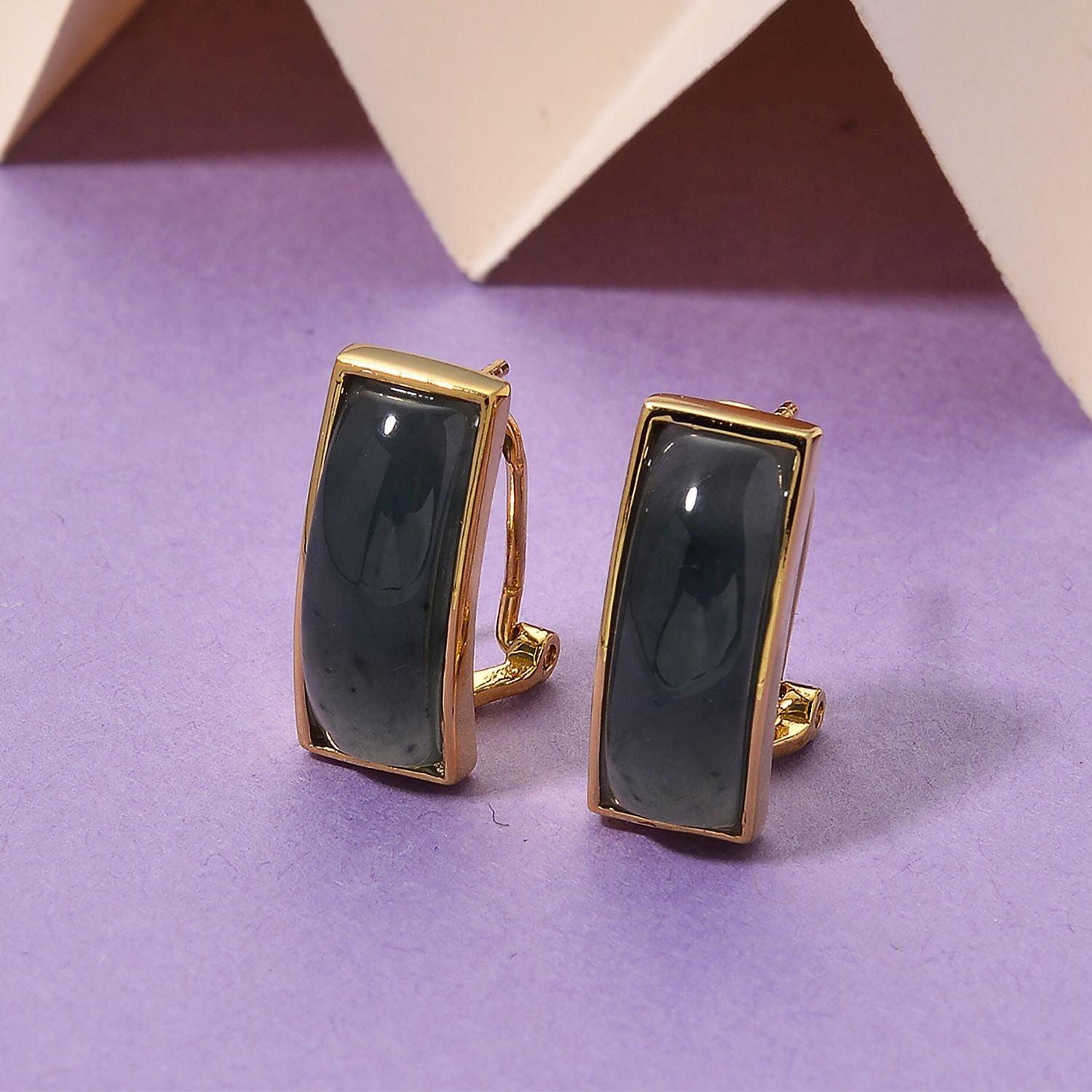 Natürlicher Olmek Jadeit Ohrringe 925 Silber vergoldet ca. 10.00 ct