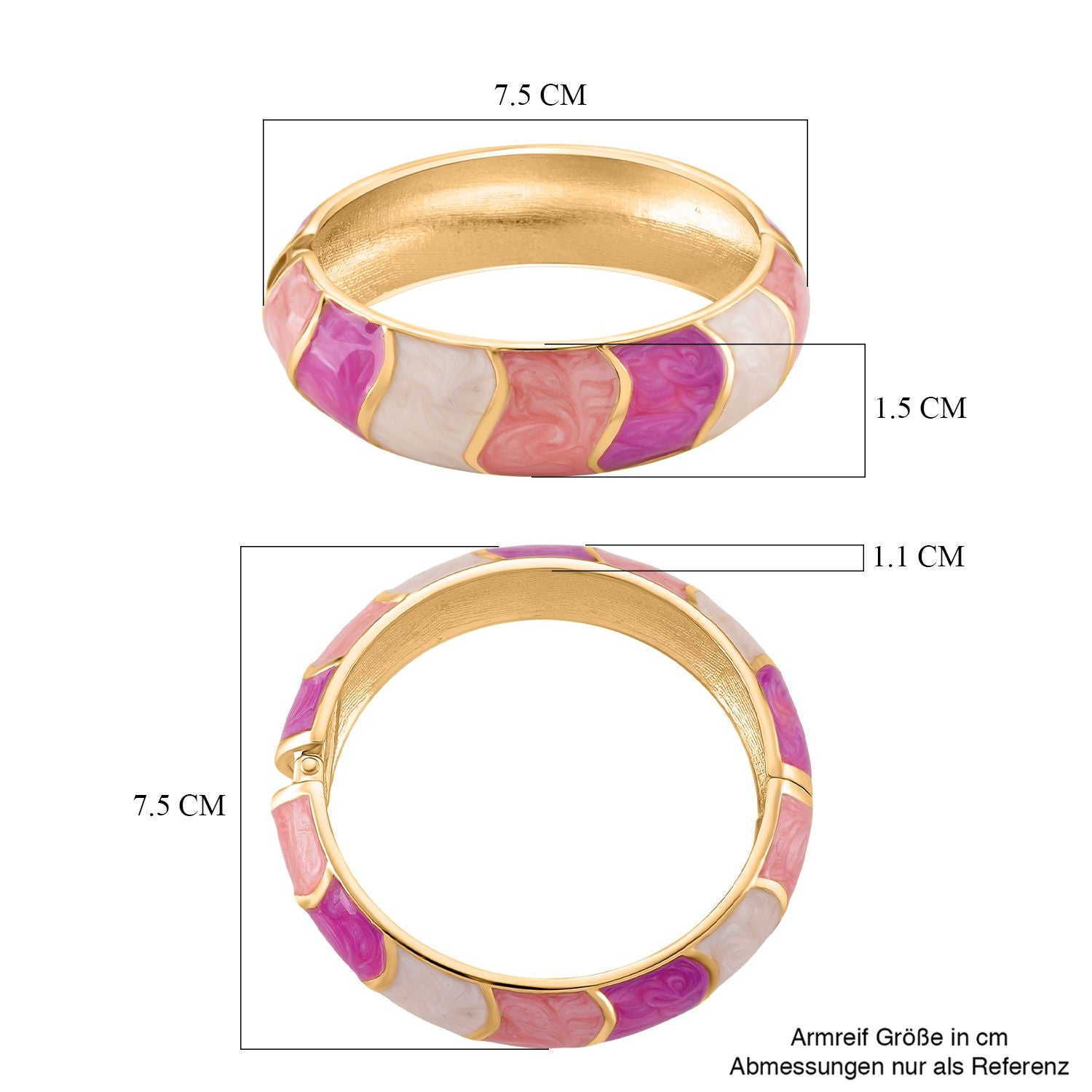 Emaille-Armreif, geometrisches Design, ca. 18 cm, Rosa