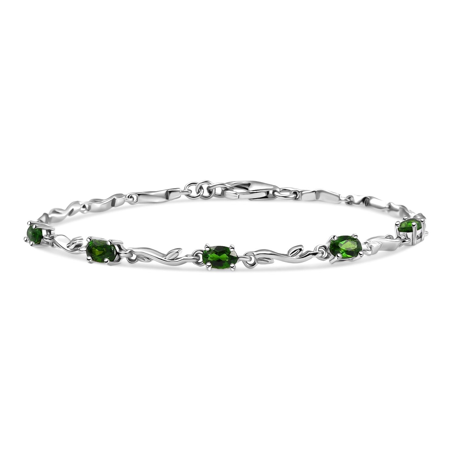 D joy Natürlicher Chromdiopsid Armband ca. 18 cm 925 Silber rhodiniert ca. 1,27 ct.