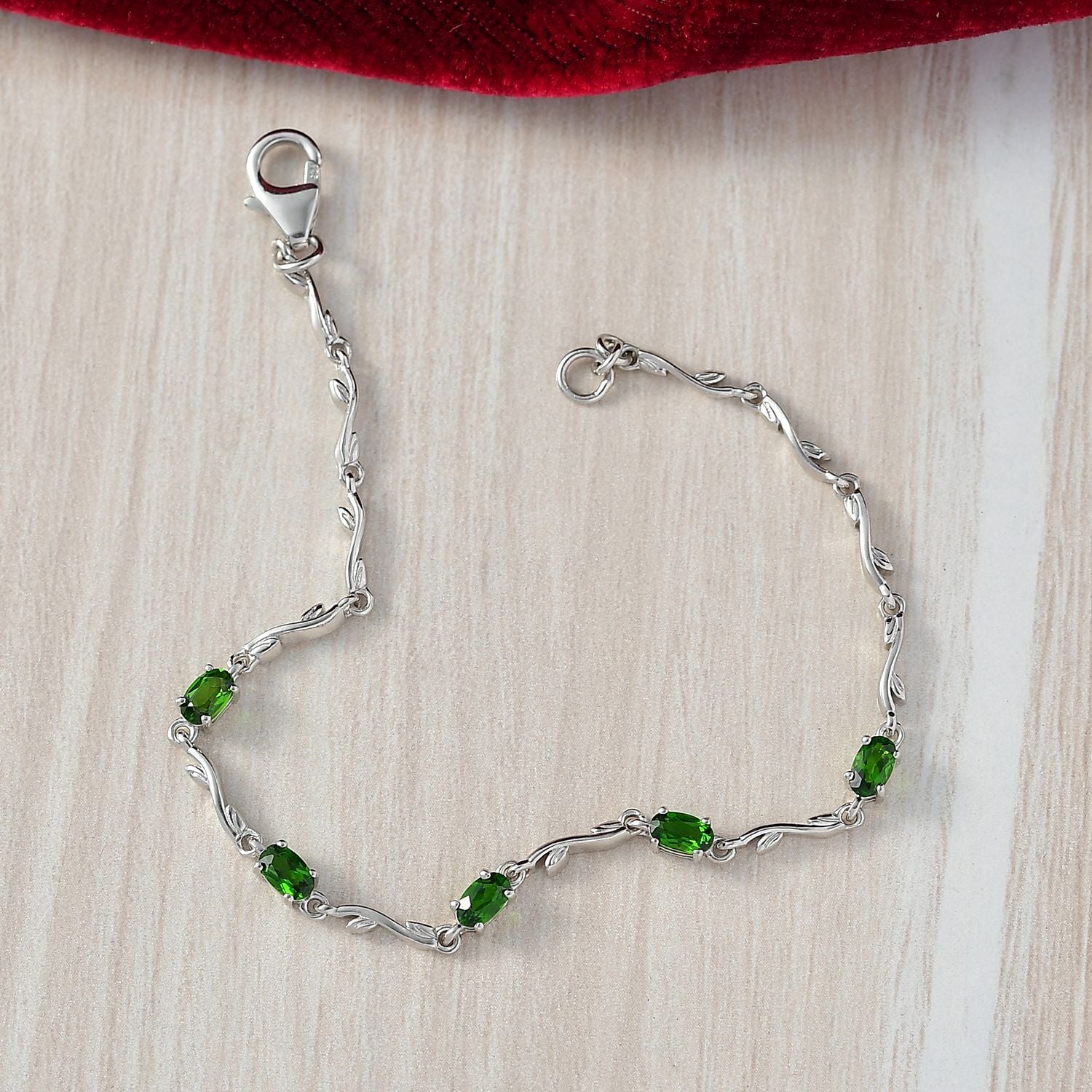 D joy Natürlicher Chromdiopsid Armband ca. 18 cm 925 Silber rhodiniert ca. 1,27 ct.
