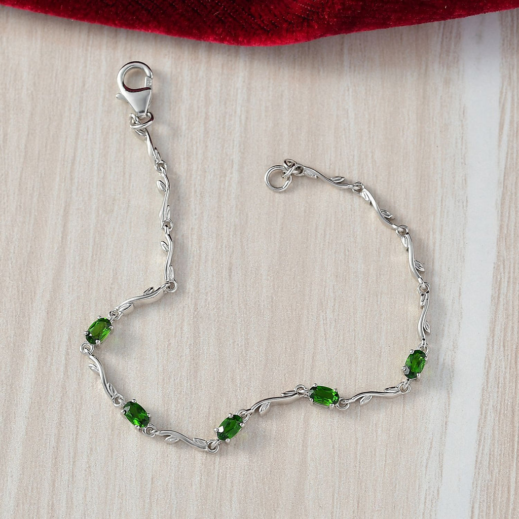 D joy Natürlicher Chromdiopsid Armband ca. 18 cm 925 Silber rhodiniert ca. 1,27 ct.