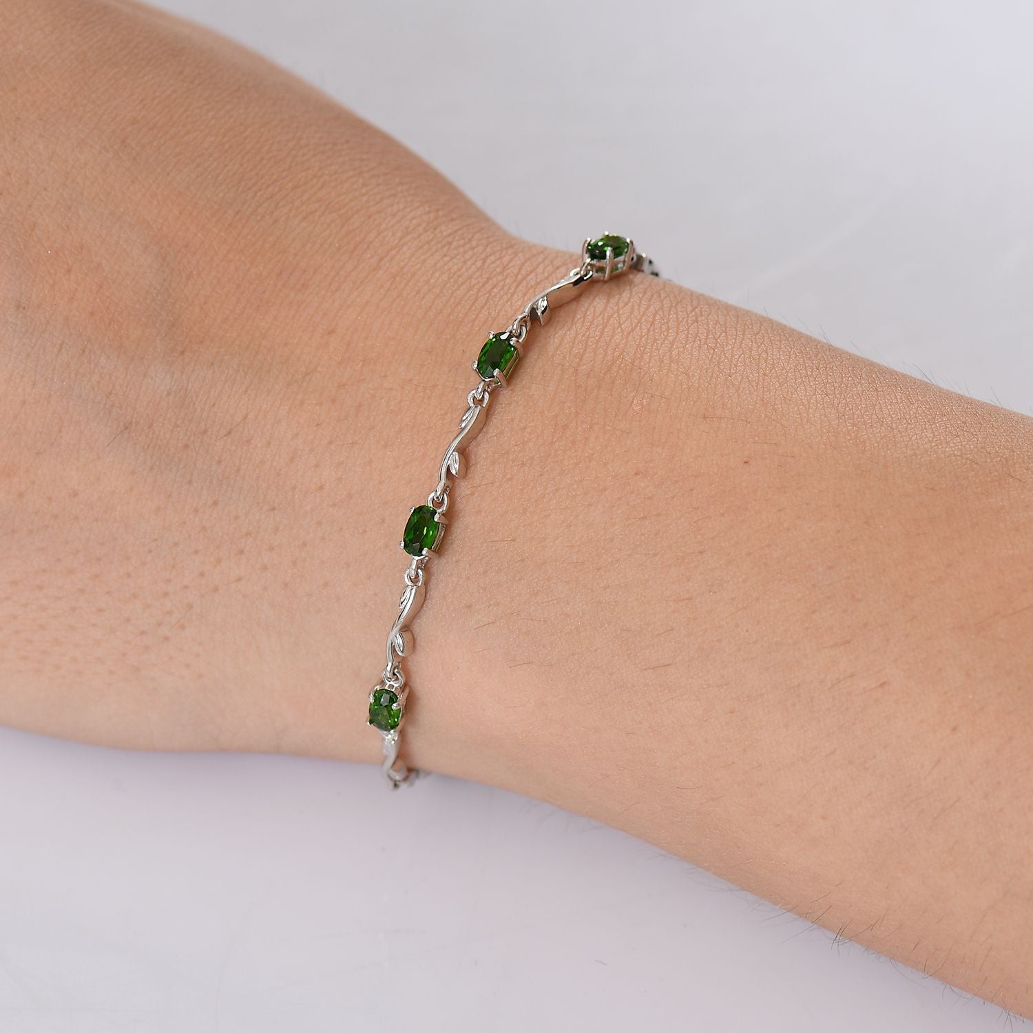 D joy Natürlicher Chromdiopsid Armband ca. 18 cm 925 Silber rhodiniert ca. 1,27 ct.