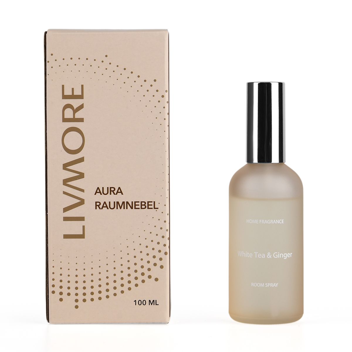 LIVMORE Home Fragrance Kollektion - Raumspray, Weißer Tee-Ingwer, 100ml, Hellgrau